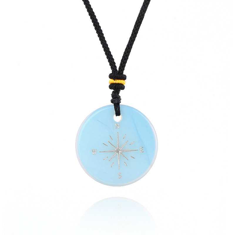 Natural Stone Viking Compass Pendant Necklace, Vegvisir Gift